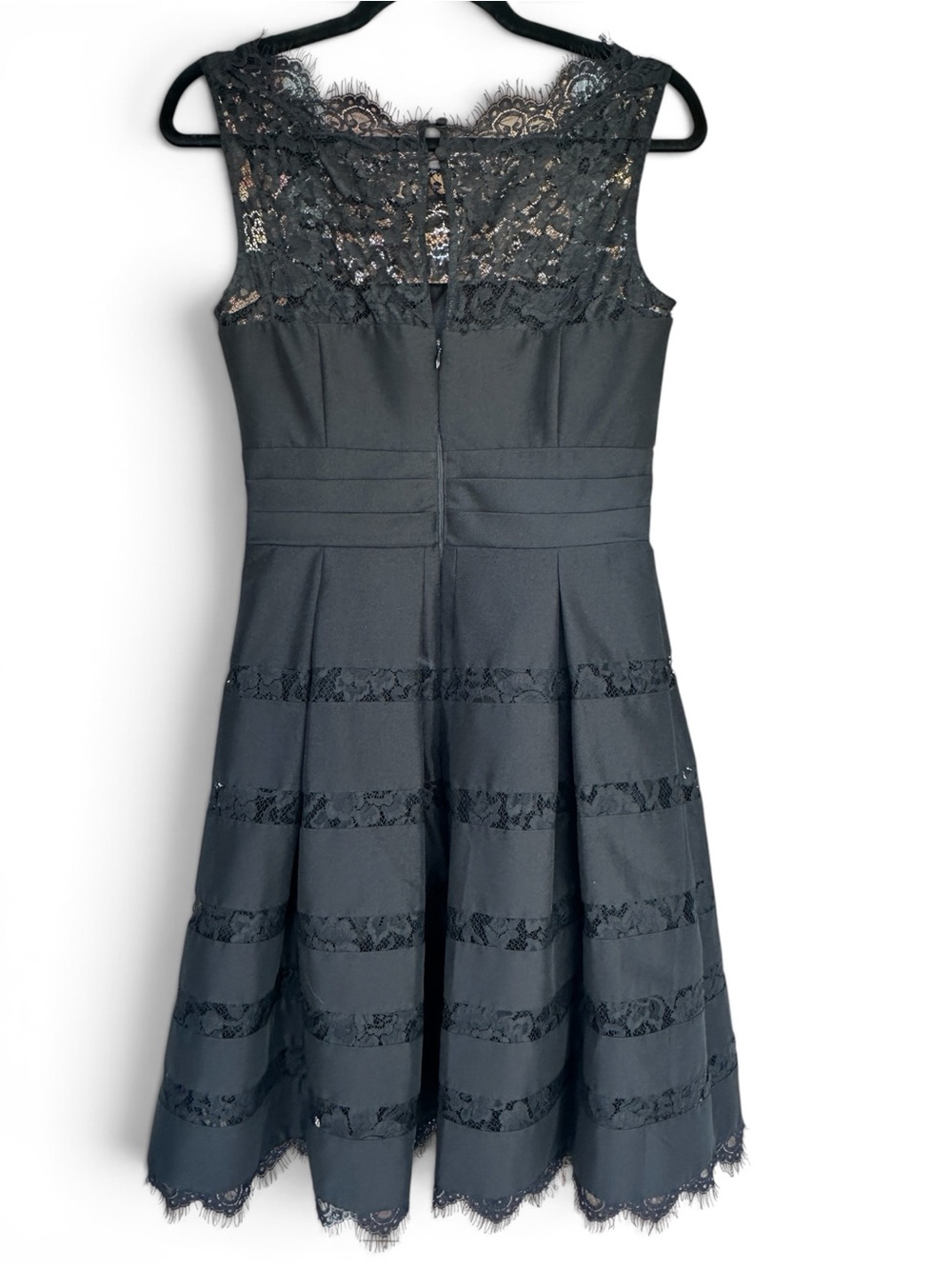 White House Black Market Black Lace Yoke Fit-&-Flare Midi Dress
